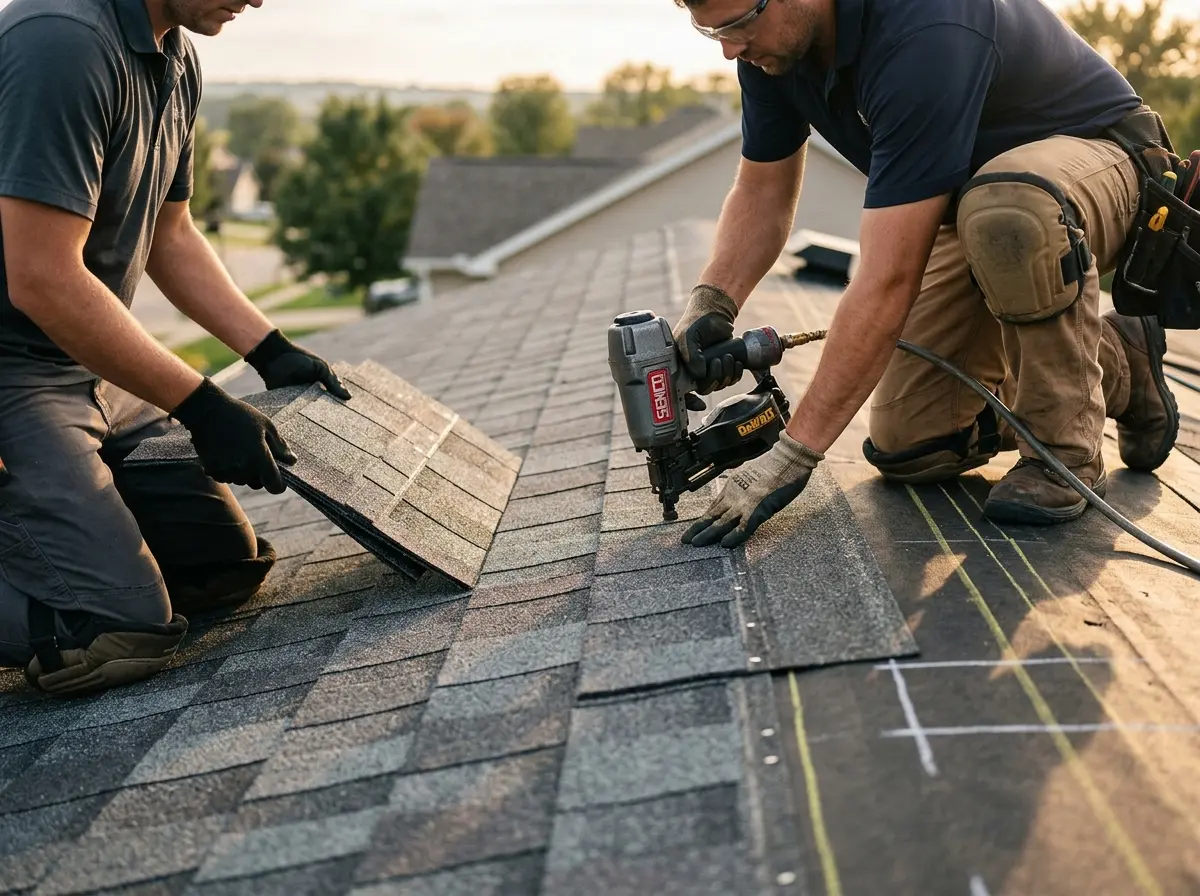 Professional roofer working on a residential roof in Thermalito